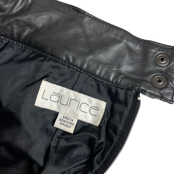 Vintage Laurice Leather Pencil Skirt Womens 5/6 Belted Midi 80s 90s Slit Back - Picture 3 of 16